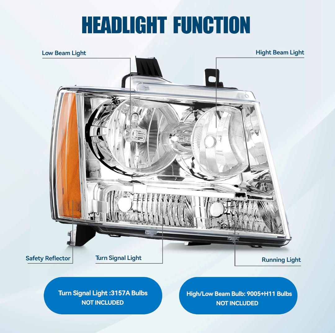 CMVT Auto Headlights Assembly Compatible for 2007-2013 Chevy Tahoe/Avalanche/Suburban